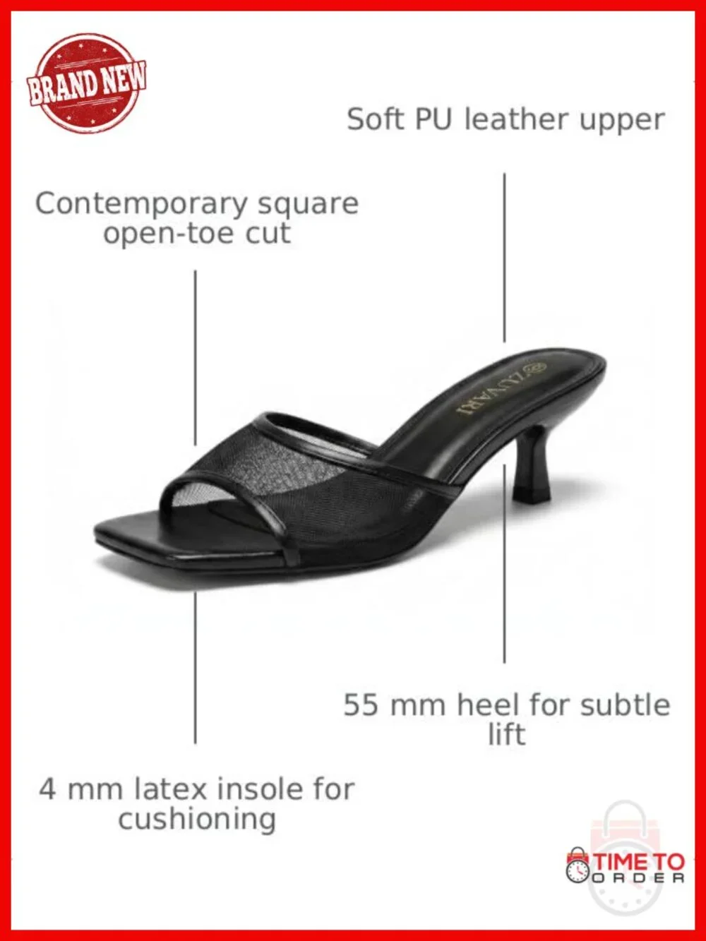 Kitten Heel Sandals Square Open Toe 2 Inch Low Heel Mules PU Leather Dressy